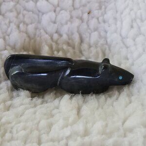 Vintage Zuni Mountain Lion/couger fetish carving turquoise eyes, onyx